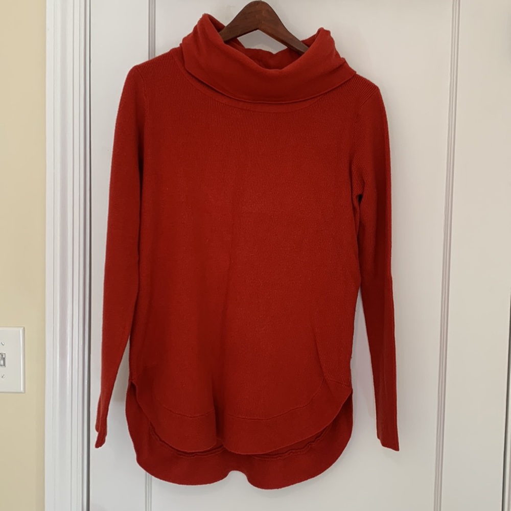 Burnt orange cowl neck tunic sweater